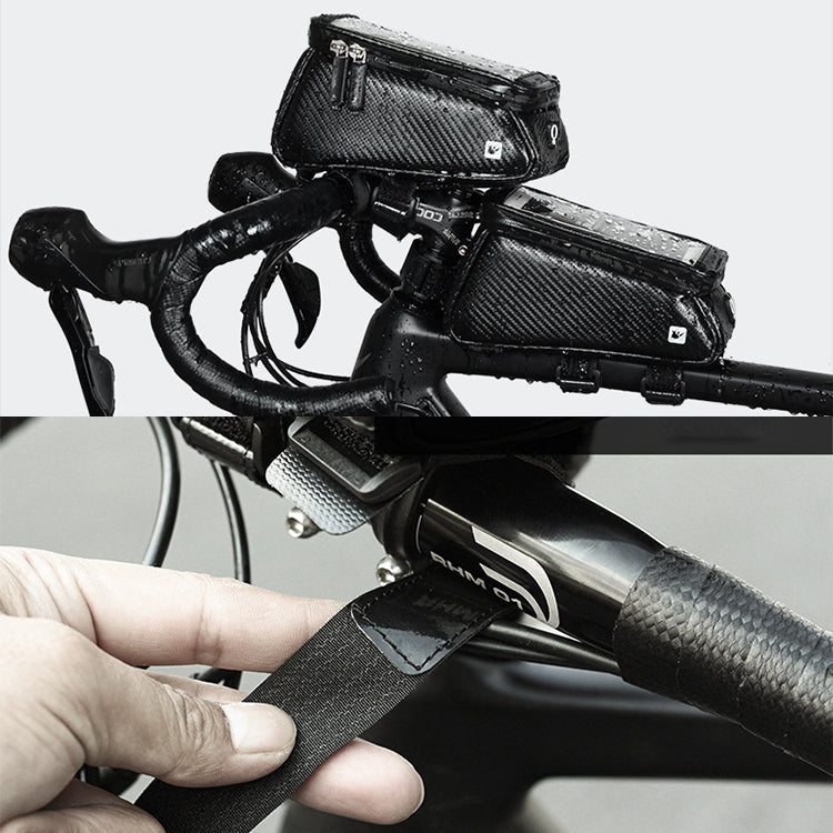 Rhinowalk Bicycle Front Tube Bag Waterproof Mobile Phone Touch Screen Multi-function Bicycle Handlebar Bag, Carbon Fiber Black, Matt Black