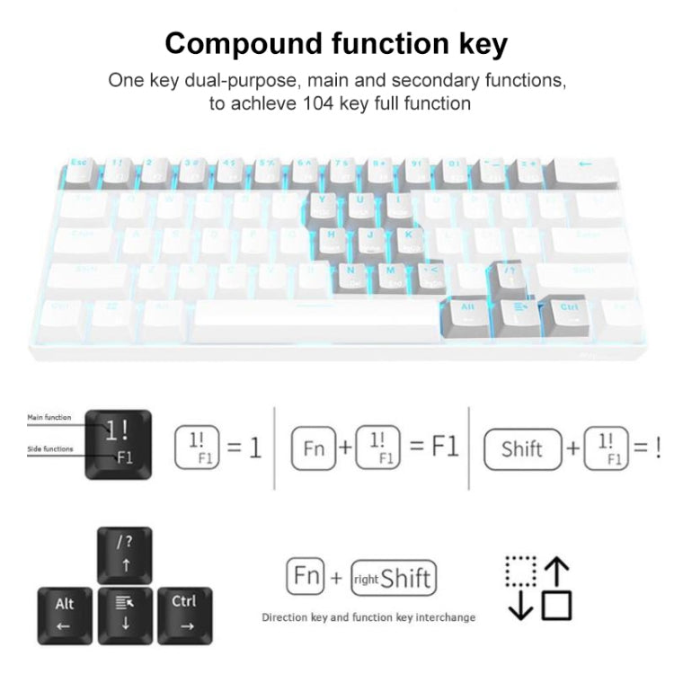 RK61 61 Keys Bluetooth / Wireless Dual Modes Tablet Mobile Gaming Mechanical Keyboard, Cable Length: 1.5m, Tea Shaft, Green Shaft, Red Shaft