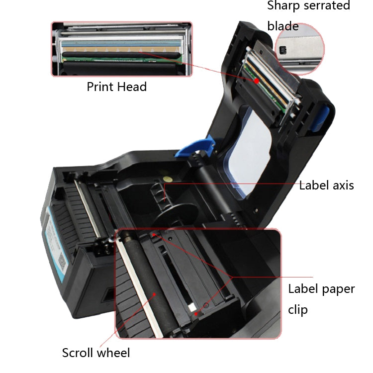 Xprinter XP-370B Barcode Printer Self-adhesive QR Code Printer Label Clothing Tag Thermal Ticket Machine, UK Plug, US Plug, EU Plug