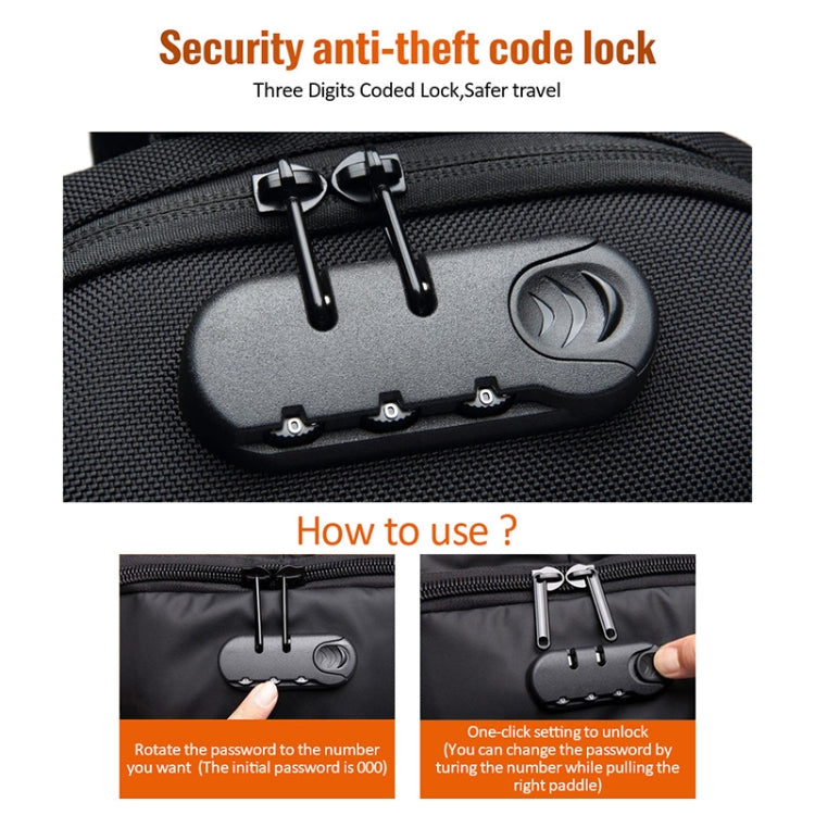 OZUKO 9223 Anti-theft Men Chest Bag Waterproof Crossbody Bag with External USB Charging Port, Standard Size, Large Size