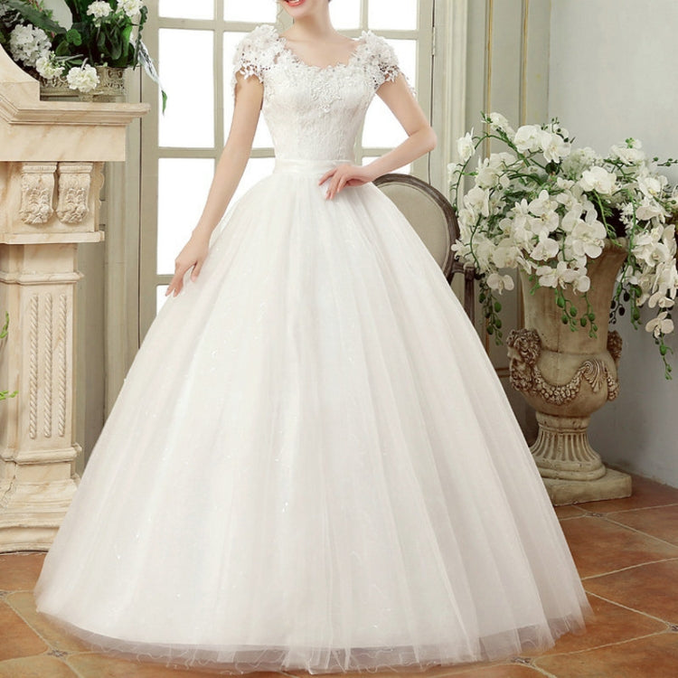 Vintage Lace Short Sleeved Round Neck Slim Slim Wedding Dress, S, M, XL