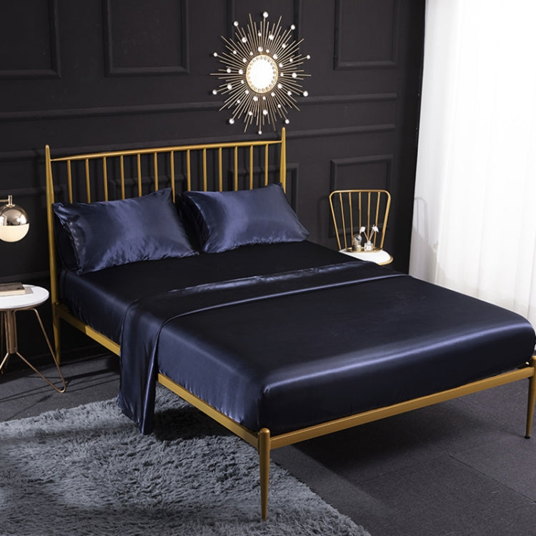Home Ice Silk Simulation Silk Four-Piece Pillowcase Flat Sheet Fitted Sheet Set, US-Full/UK-D:138x190x35cm, US-Queen/UK-K:153x203x35cm