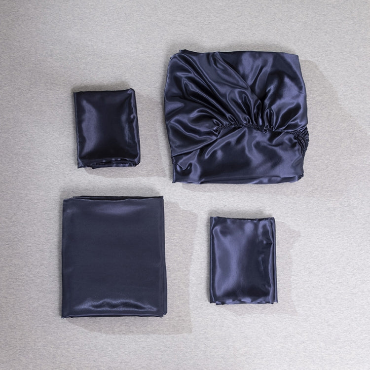 Home Ice Silk Simulation Silk Four-Piece Pillowcase Flat Sheet Fitted Sheet Set, US-Full/UK-D:138x190x35cm, US-Queen/UK-K:153x203x35cm