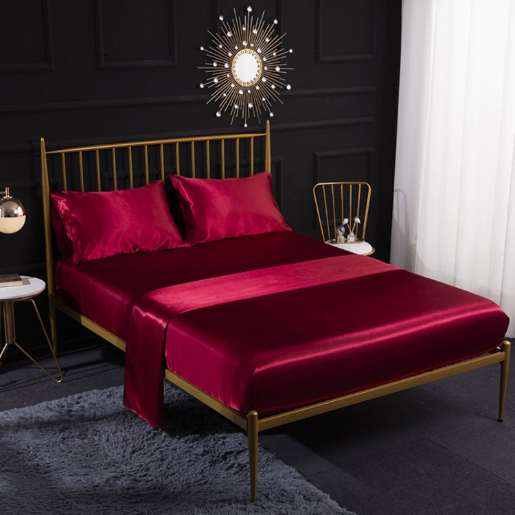 Home Ice Silk Simulation Silk Four-Piece Pillowcase Flat Sheet Fitted Sheet Set, US-Full/UK-D:138x190x35cm, US-Queen/UK-K:153x203x35cm