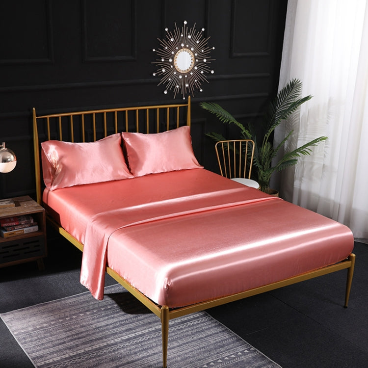 Home Ice Silk Simulation Silk Four-Piece Pillowcase Flat Sheet Fitted Sheet Set, US-Full/UK-D:138x190x35cm, US-Queen/UK-K:153x203x35cm