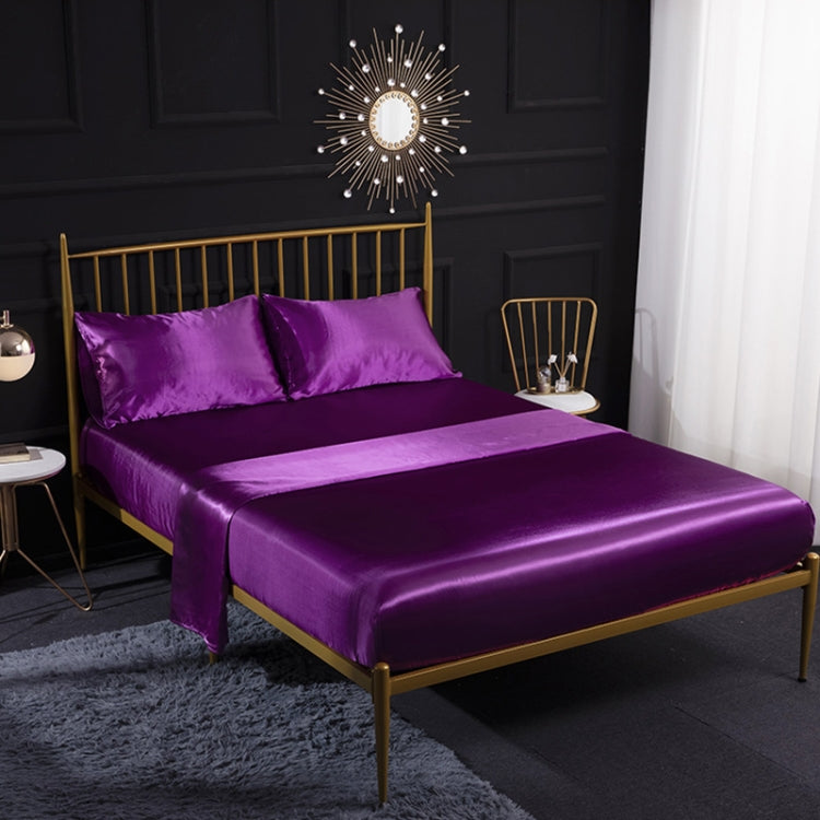 Home Ice Silk Simulation Silk Four-Piece Pillowcase Flat Sheet Fitted Sheet Set, US-King:198x203x35cm, UK-SK:180x200x35cm, US-King: 198x203x35cm