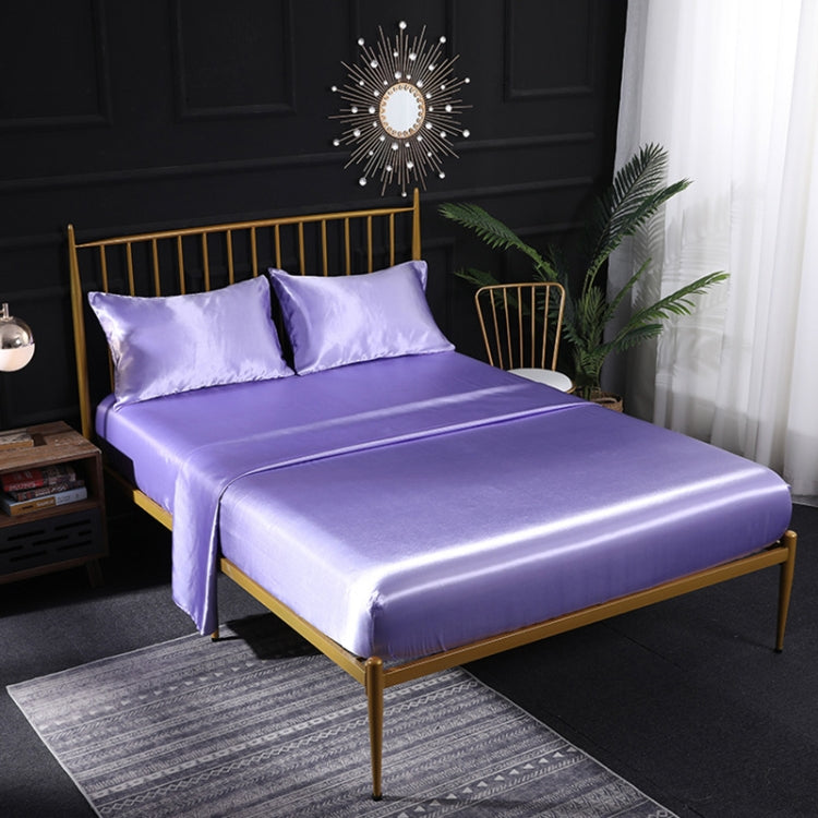 Home Ice Silk Simulation Silk Four-Piece Pillowcase Flat Sheet Fitted Sheet Set, US-King:198x203x35cm, UK-SK:180x200x35cm, US-King: 198x203x35cm