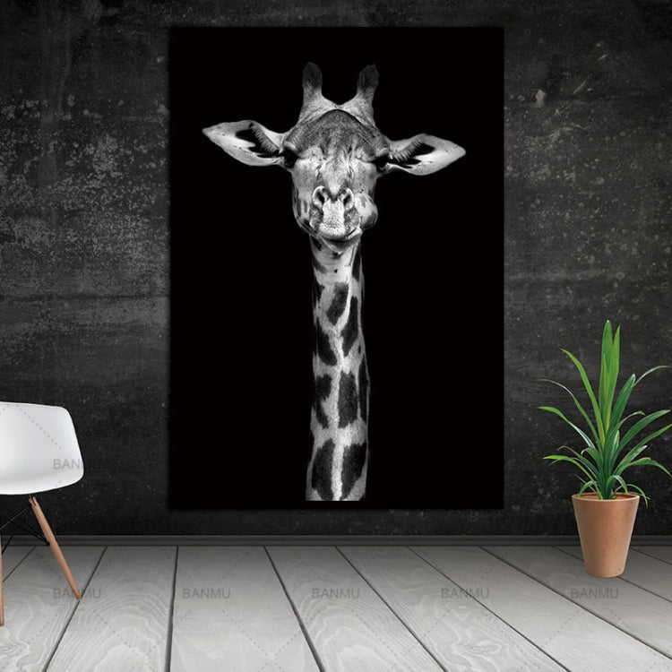 Simple Black and White Animal Decoration Painting Study Living Room Sofa Background Wall Painting Without Frame, 21X30cm