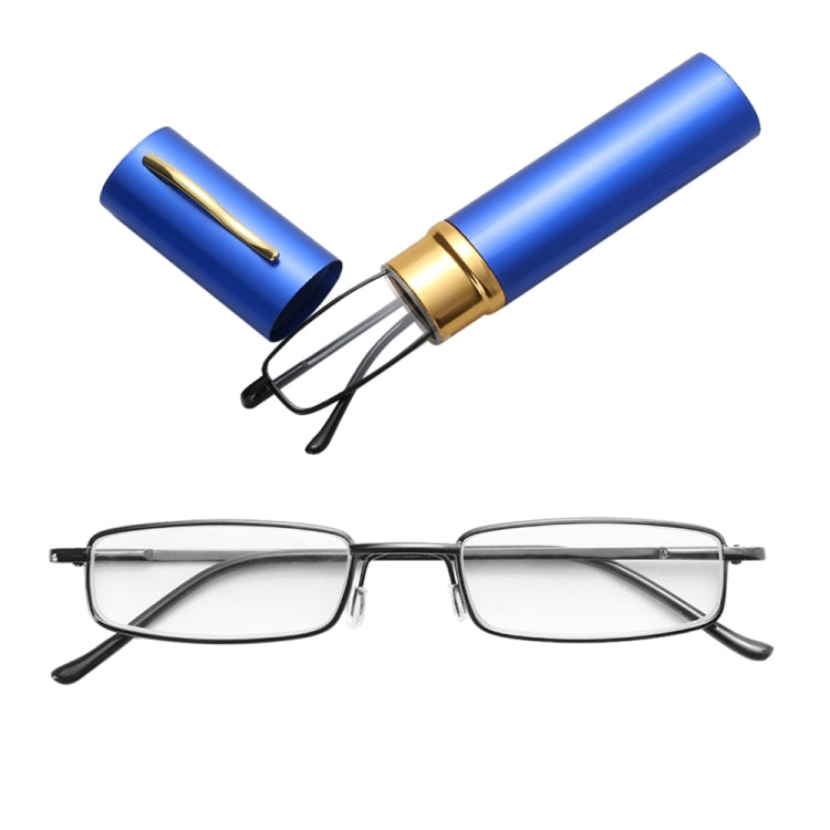 Reading Glasses Metal Spring Foot Portable Presbyopic Glasses with Tube Case, +1.00D, +1.50D, +2.00D