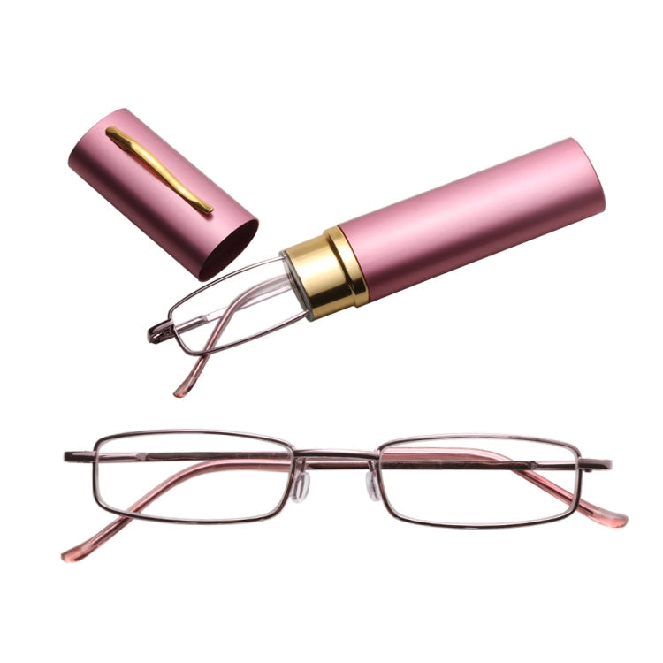 Reading Glasses Metal Spring Foot Portable Presbyopic Glasses with Tube Case, +1.00D, +1.50D, +2.00D