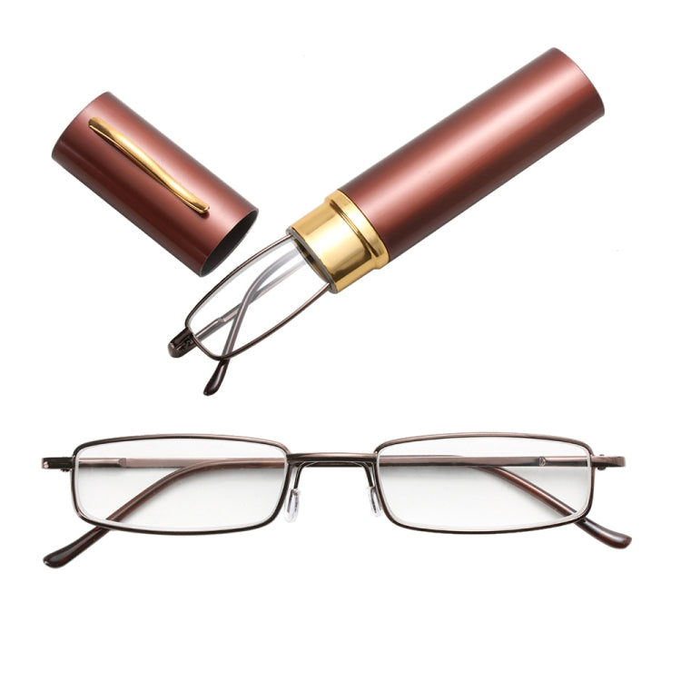 Reading Glasses Metal Spring Foot Portable Presbyopic Glasses with Tube Case, +1.00D, +1.50D, +2.00D