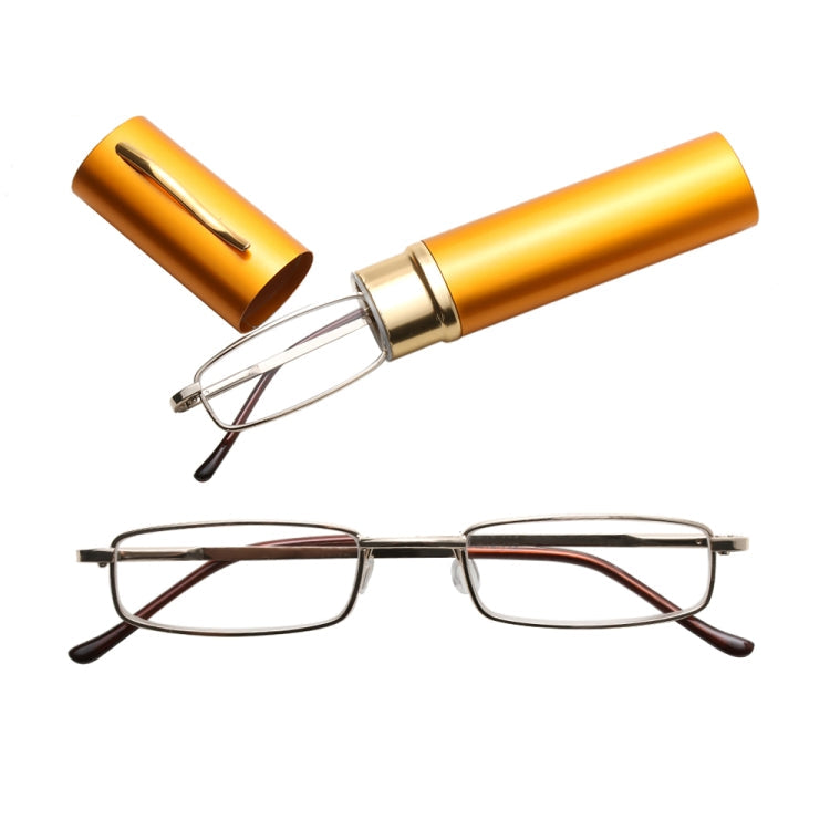 Reading Glasses Metal Spring Foot Portable Presbyopic Glasses with Tube Case, +2.50D, +3.00D, +3.50D
