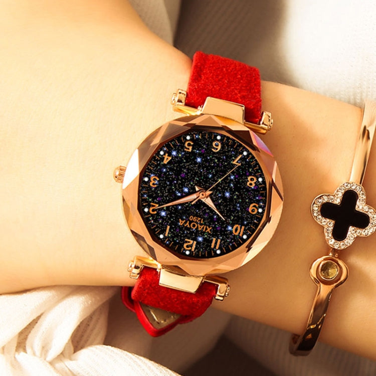 XIAOYA Fashion Women Star Sky Dial PU Leather Belt Quartz Wrist Watches