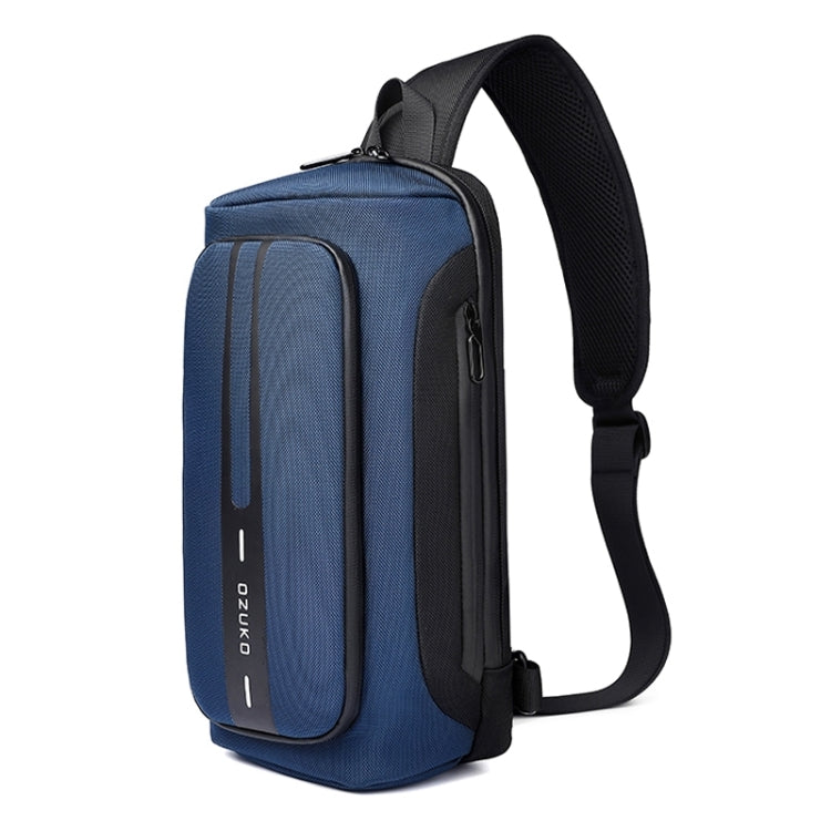 Ozuko 9315 Outdoor Waterproof Men Business Chest Bag Anti-theft Shoulder Messenger Bag with External USB Charging Port, Dark Blue, Black, Dark Gray