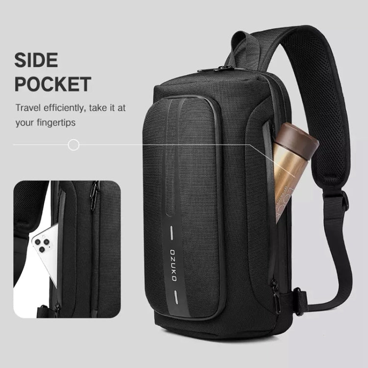 Ozuko 9315 Outdoor Waterproof Men Business Chest Bag Anti-theft Shoulder Messenger Bag with External USB Charging Port, Dark Blue, Black, Dark Gray