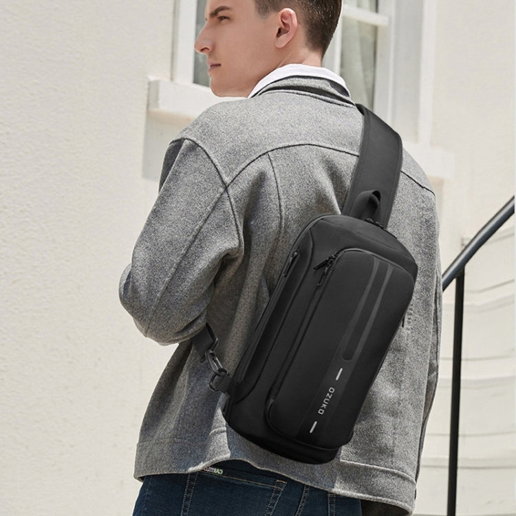 Ozuko 9315 Outdoor Waterproof Men Business Chest Bag Anti-theft Shoulder Messenger Bag with External USB Charging Port, Dark Blue, Black, Dark Gray
