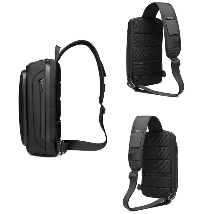 Ozuko 9315 Outdoor Waterproof Men Business Chest Bag Anti-theft Shoulder Messenger Bag with External USB Charging Port, Dark Blue, Black, Dark Gray
