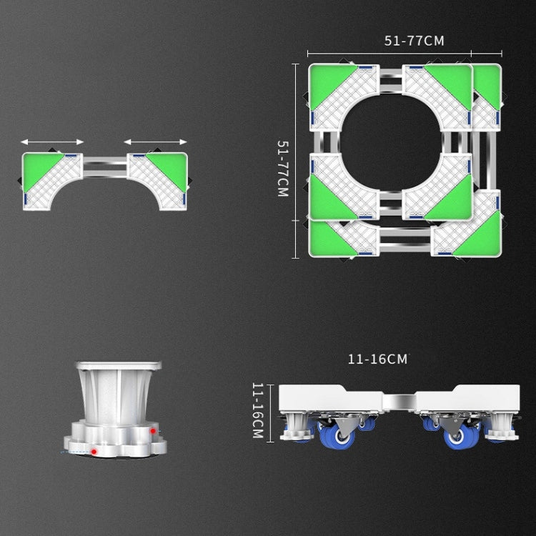 Adjustable Stainless Steel Refrigerator Bracket Washing Machine Base Bracket, Single Tube 4 Legs, Single Tube 4 Wheels, Double Tubes 4 Wheels + 4 Legs, Double Tubes 4 Wheels + 8 Legs, Double Tubes 8 Wheels + 4 Legs, Double Tube 12 Feet