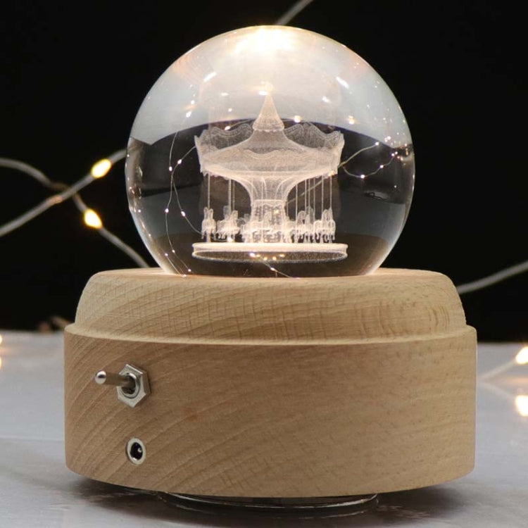 Girl Bedside Lamp Crystal Ball Wooden Base Music Box Charging Glow Rotating Night Light, Random Music, Ballet, Castle, Unicorn, Flying Pig, Dogs, Drawing Girl, Whale, Deer, Deer Head, Cat, Mermaid, Dandelion, Balloon Bear, Christmas Tree, Double Pig   ...