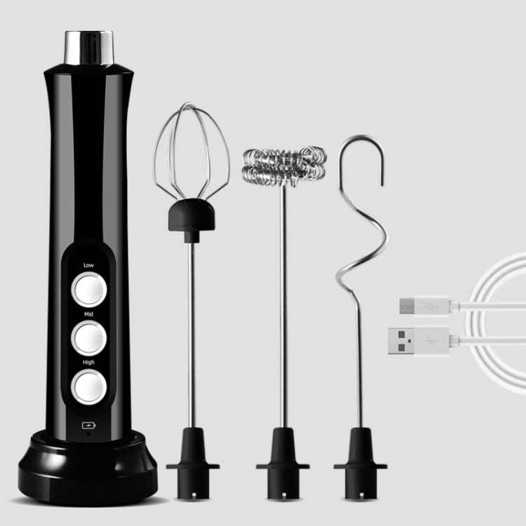 Whisk Household Electric Baking Mini Wireless Hand-Held Charging Stirrer Milk Frother, White, Black