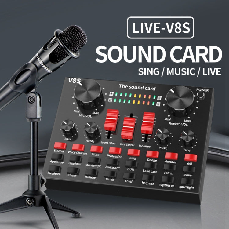 V8S Sound Card Mobile Phone Computer Anchor Live K Song Recording Microphone, English Version, V8S  + Golden Net BM700 Set, V8S  + Black Bet BM700 Set