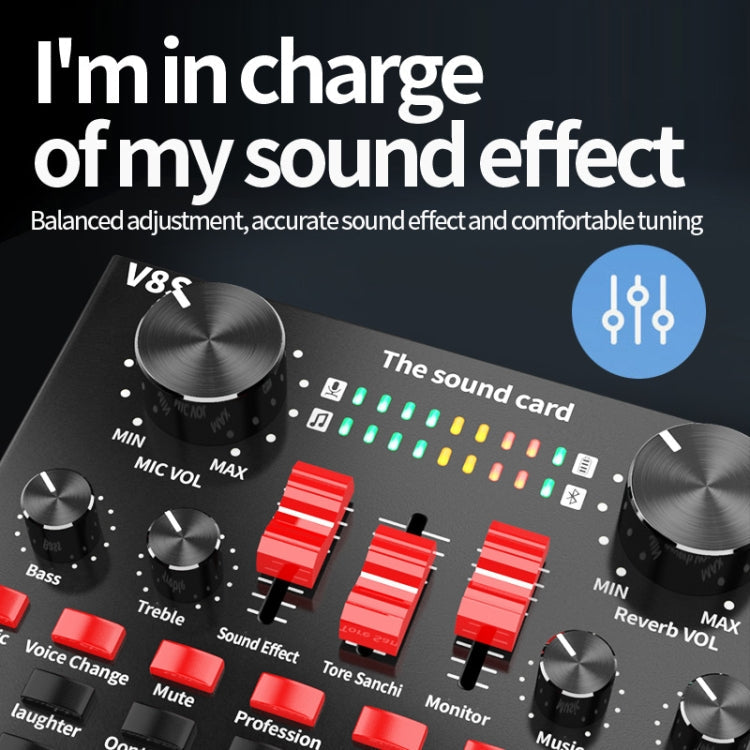 V8S Sound Card Mobile Phone Computer Anchor Live K Song Recording Microphone, English Version, V8S  + Golden Net BM700 Set, V8S  + Black Bet BM700 Set