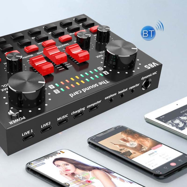 V8S Sound Card Mobile Phone Computer Anchor Live K Song Recording Microphone, English Version, V8S  + Golden Net BM700 Set, V8S  + Black Bet BM700 Set
