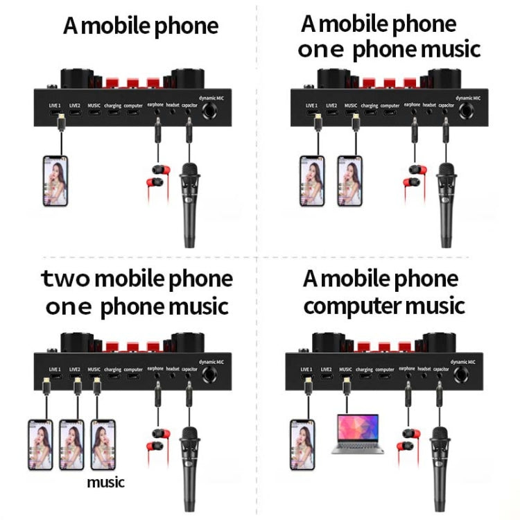 V8S Sound Card Mobile Phone Computer Anchor Live K Song Recording Microphone, English Version, V8S  + Golden Net BM700 Set, V8S  + Black Bet BM700 Set