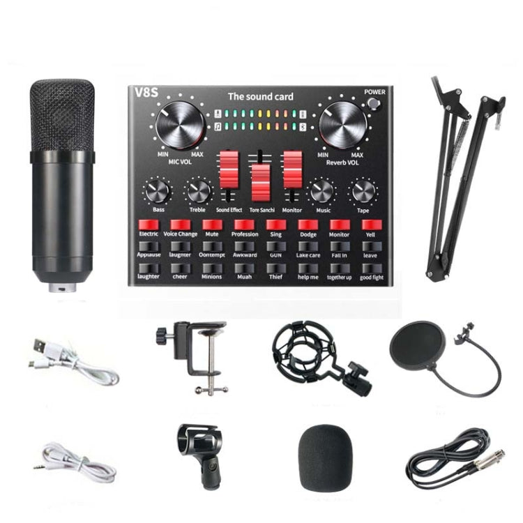 V8S Sound Card Mobile Phone Computer Anchor Live K Song Recording Microphone, English Version, V8S  + Golden Net BM700 Set, V8S  + Black Bet BM700 Set