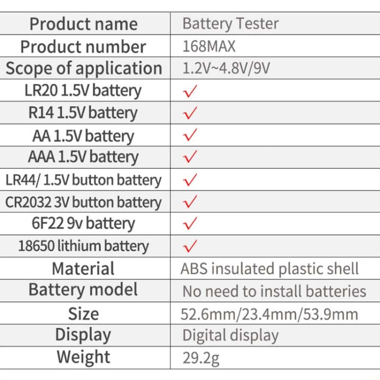 2 PCS ANENG 168MAX Portable Battery Tester High-Precision Battery Power Tester Battery Capacity Tester