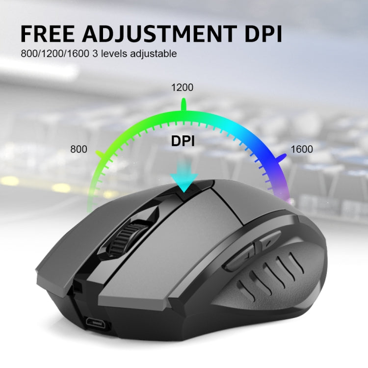 Inphic A1 6 Keys 1000/1200/1600 DPI Home Gaming Wireless Mechanical Mouse, Colour: Gray Wireless+Bluetooth 4.0+Bluetooth 5.0, Black Wireless Charging Silent Version, Gray Wireless Charging Silent Version, Gray Wireless+Bluetooth 4.0+Bluetooth 5.0      ...