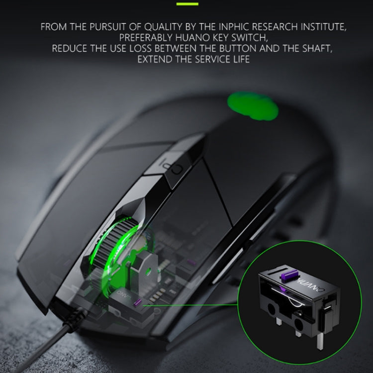 Inphic PW1 Game Mute Macro Definition Illuminated Wired Mouse, Cable Length: 1.5m, Mute Titanium Gray Game Version, Mute Black Business Version, Mute Black Game Version
