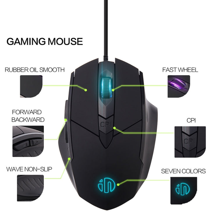 Inphic PW1 Game Mute Macro Definition Illuminated Wired Mouse, Cable Length: 1.5m, Mute Titanium Gray Game Version, Mute Black Business Version, Mute Black Game Version