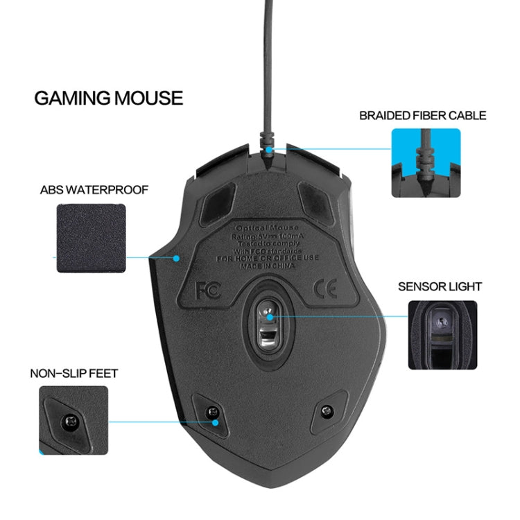 Inphic PW1 Game Mute Macro Definition Illuminated Wired Mouse, Cable Length: 1.5m, Mute Titanium Gray Game Version, Mute Black Business Version, Mute Black Game Version
