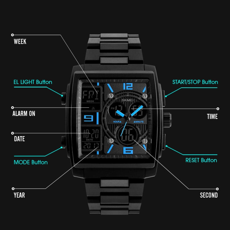 SKMEI 1274  Men Fashion Electronic Watch Multifunctional Outdoor Sports Watch, Red, Blue, Black, Golden