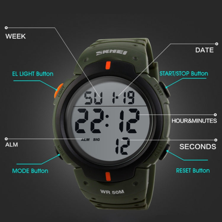 SKMEI 1068 Men Waterproof Outdoor Sports Digital Watch Student Fashion Watch, Red, Green, Blue, Black, Titanium, Golden, ArmyGreen