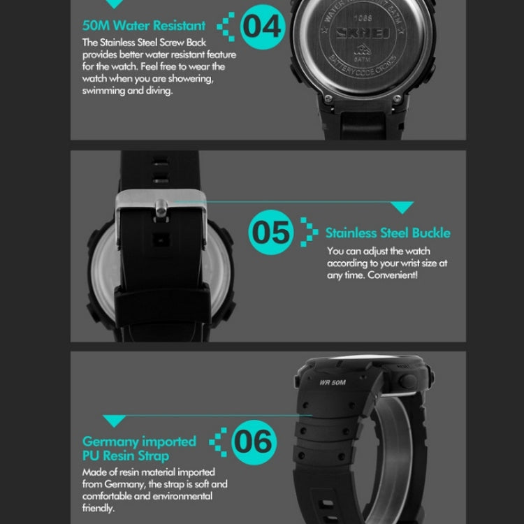 SKMEI 1068 Men Waterproof Outdoor Sports Digital Watch Student Fashion Watch, Red, Green, Blue, Black, Titanium, Golden, ArmyGreen