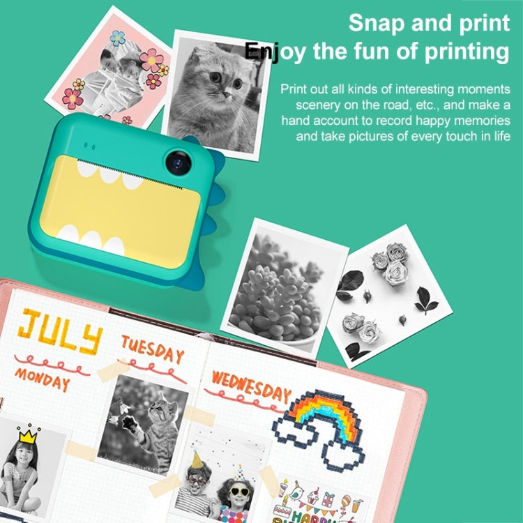 P1 No Card Children Instant Camera 1200W Front And Rear Dual-Lens Mini Print Photographic Digital Camera Toy(Green Dinosaur), Pink Cat No Card, Green Dinosaur No Card, Green Dinosaur 16GB, Pink Cat 16GB, Green Dinosaur 32GB, Pink Cat 32GB