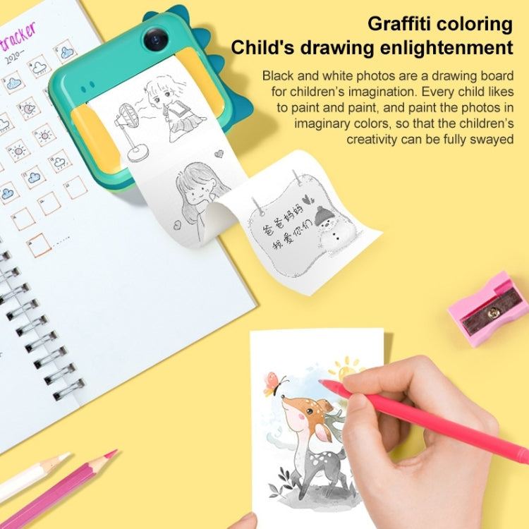 P1 No Card Children Instant Camera 1200W Front And Rear Dual-Lens Mini Print Photographic Digital Camera Toy(Green Dinosaur), Pink Cat No Card, Green Dinosaur No Card, Green Dinosaur 16GB, Pink Cat 16GB, Green Dinosaur 32GB, Pink Cat 32GB