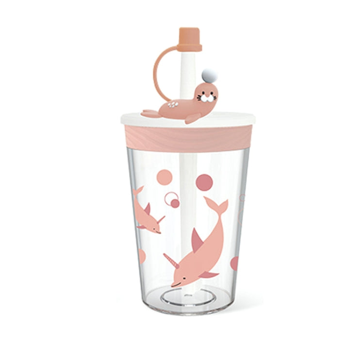 Children Cartoon Marine Animal Straw Drinking Cup Safe And Environmentally Friendly Plastic Drinking Cup, Navy Blue, Light Blue, Pink, Light Grey