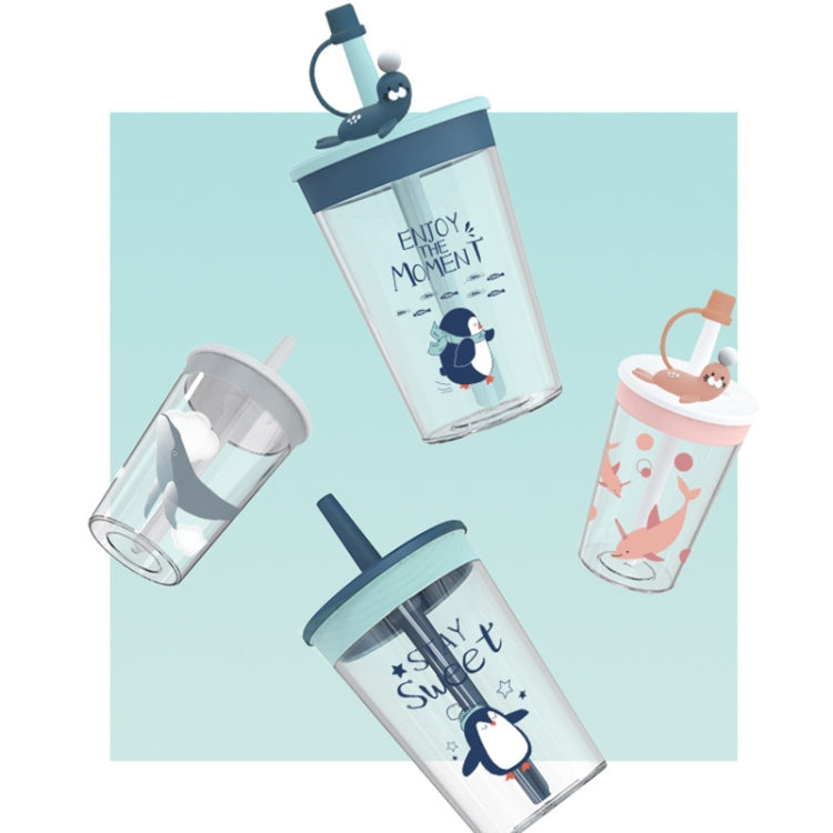 Children Cartoon Marine Animal Straw Drinking Cup Safe And Environmentally Friendly Plastic Drinking Cup, Navy Blue, Light Blue, Pink, Light Grey