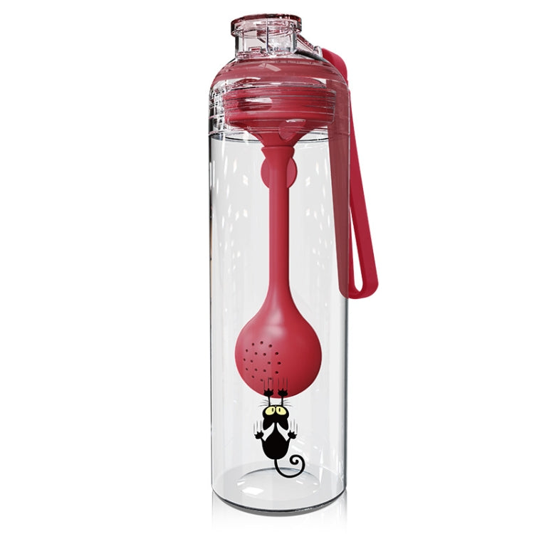 Cartoon Cat Pattern Tea Water Separation Plastic Cup With Spoon, White, Red, Blue, Black