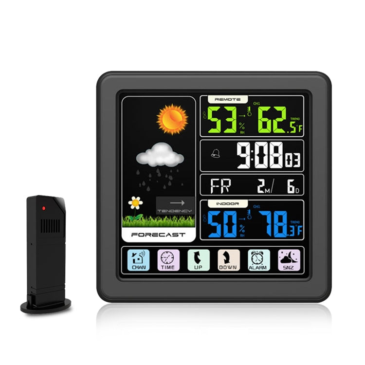 TS-3310 Wireless Weather Clock Multifunctional Color Screen Clock Creative Home Touch Screen Thermometer, Wood Grain, Black