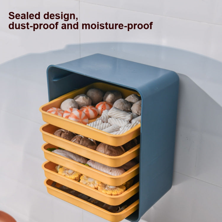 6-Layer Wall-Mounted Hot Pot Tray Kitchen Household Preparation Dishes Free Perforation Rectangular Side Dishes, Gray Frame+ White Plate, Blue Frame + Yellow Plate