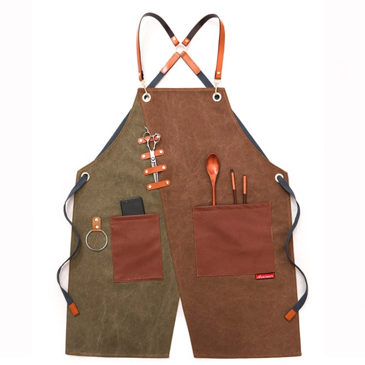 Denim Apron Barber Milk Tea Shop Waiter Overalls, Gray-yellow Shoulder Strap, Blue-white Shoulder Strap, Green-yellow Shoulder Strap, Grey-green Shoulder Strap, Grey-yellow Hook Strap, Blue-white Hook Strap, Green-yellow Hook Strap, Grey-green Hook Strap