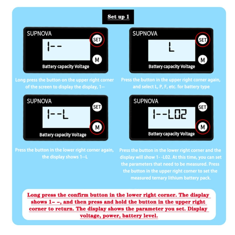 SUPNOVA DC 8-100V Battery Capacity Indicator Voltmeter Voltage Gauge,Style:, White, White + Alarm + Temperature, Blue, Blue +Alarm + Temperature
