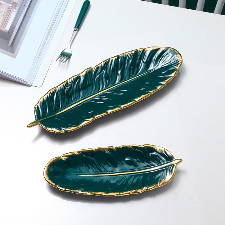 Phnom Penh Ceramic Dessert Plate Feather Plate Banana Leaf Fruit Dried Fruit Storage Tray, Size:, Large （Bright Emerald), Small (Bright Emerald), Large (Bright Peach Pink), Small (Bright Peach Pink), Large (Matt Black), Small (Matte  Black)            ...