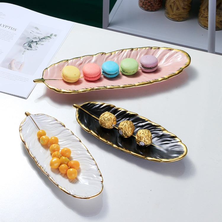 Phnom Penh Ceramic Dessert Plate Feather Plate Banana Leaf Fruit Dried Fruit Storage Tray, Size:, Large （Bright Emerald), Small (Bright Emerald), Large (Bright Peach Pink), Small (Bright Peach Pink), Large (Matt Black), Small (Matte  Black)            ...