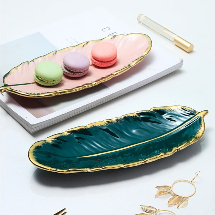 Phnom Penh Ceramic Dessert Plate Feather Plate Banana Leaf Fruit Dried Fruit Storage Tray, Size:, Large （Bright Emerald), Small (Bright Emerald), Large (Bright Peach Pink), Small (Bright Peach Pink), Large (Matt Black), Small (Matte  Black)            ...