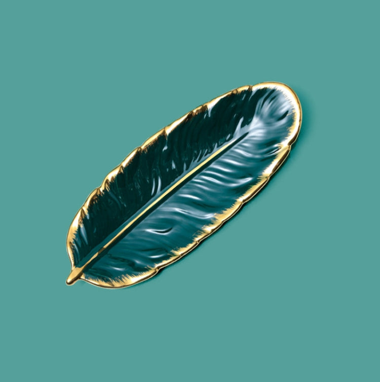 Phnom Penh Ceramic Dessert Plate Feather Plate Banana Leaf Fruit Dried Fruit Storage Tray, Size:, Large （Bright Emerald), Small (Bright Emerald), Large (Bright Peach Pink), Small (Bright Peach Pink), Large (Matt Black), Small (Matte  Black)            ...